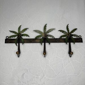 3D Metal Art Tropical Palm Trees Sunset Wall Hanging 3 Hooks 18” Long